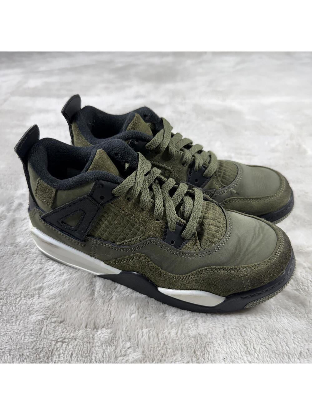Jordan 4 Shoes Kid's 1Y Olive Suede FB9929-200